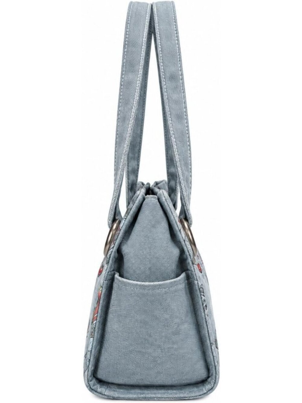 Vintage Denim Tattoo Print Tote Bag - Stylish, Spacious, Trendy Handbag - Picture 4 of 7